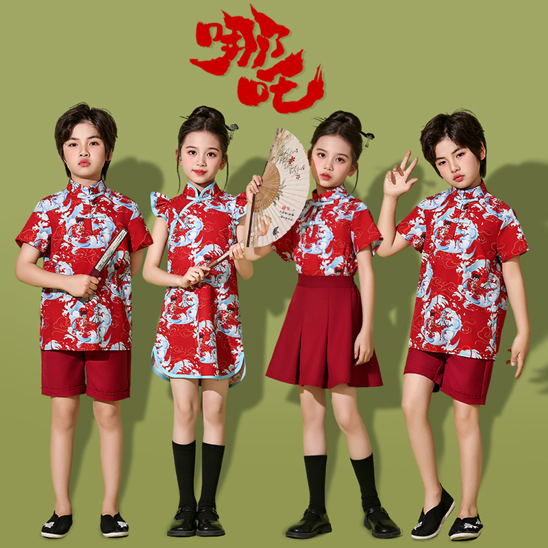 儿童中国风演出服哪吒国潮