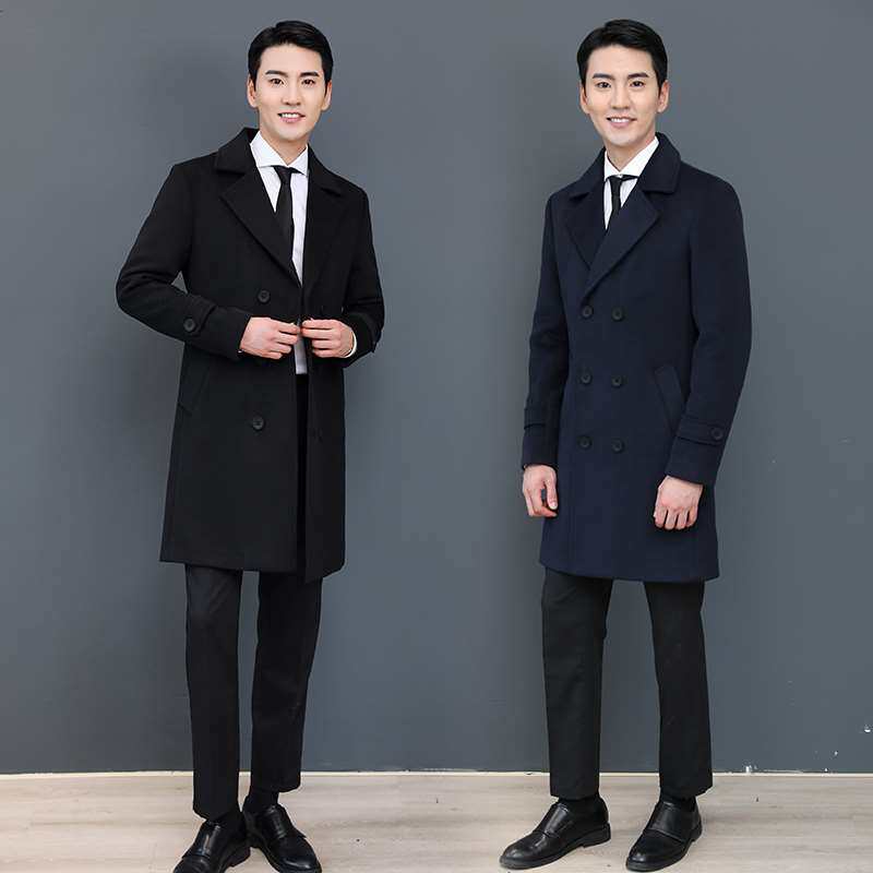 酒店前台职业装毛呢大衣中长款大堂经理房地产物业销售工作服冬男