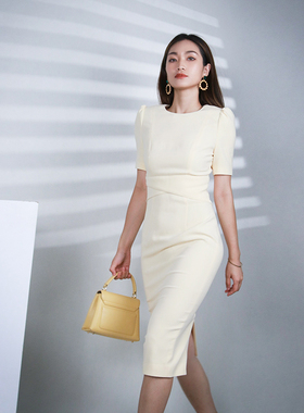 Brand bymei职业连衣裙女显瘦中长款醋酸面料高级感气质通勤OL裙
