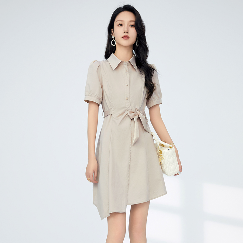 鲁思蒂不规则短袖衬衫显瘦连衣裙