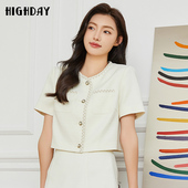 highday轩日2024春秋新款 圆领短袖 上衣女小香风短外套WT03BE46267