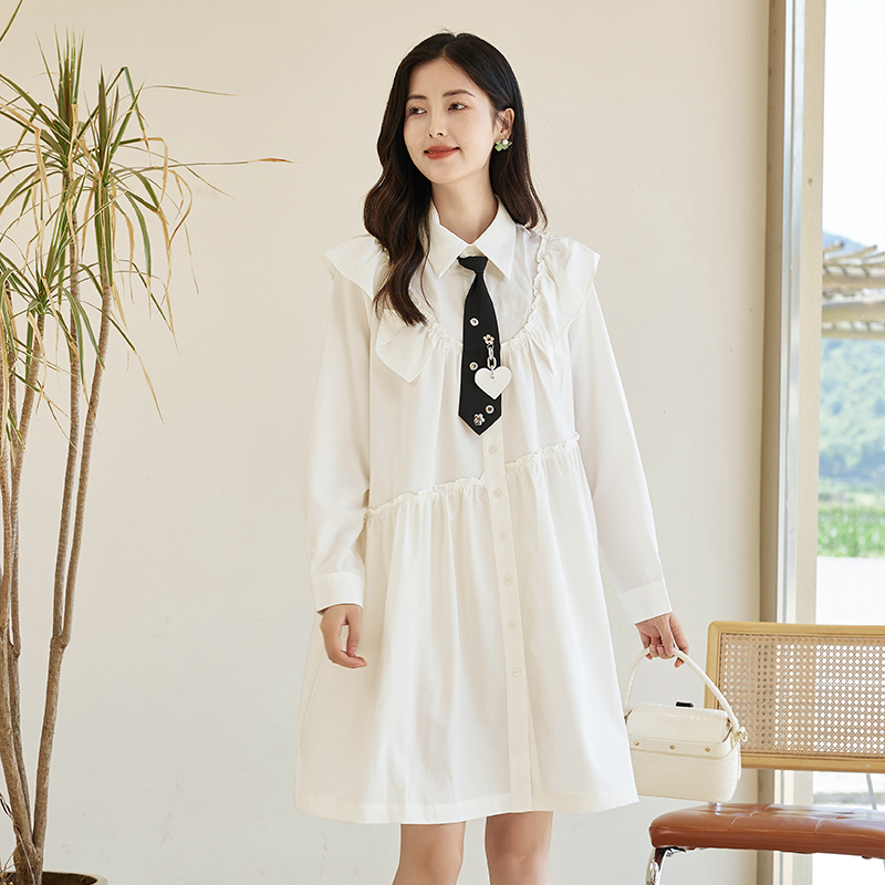 衬衫连衣裙A子裙纯色木耳边
