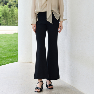 鲁思蒂黑色高腰微喇裤女2026夏季新款垂坠显瘦通勤百搭气质西装裤