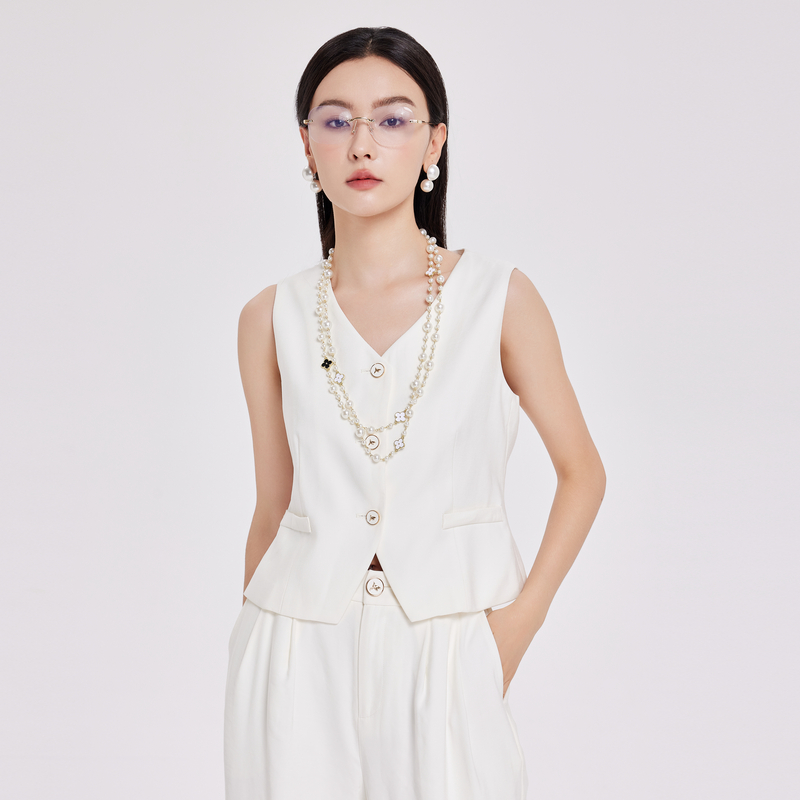 鲁思蒂无袖马夹外套2024新款女夏季薄款西装马甲气质V领短款上衣