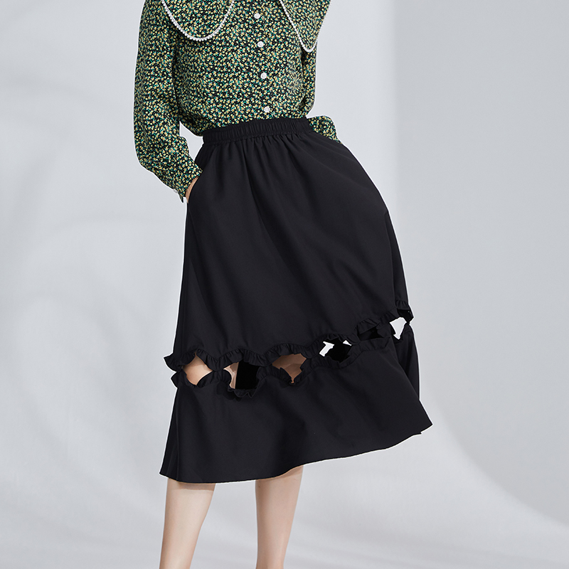 lucidy鲁思蒂24夏新款半身裙女时尚百搭休闲纯色高腰中长a字裙