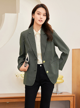Lucidy鲁思蒂格子西装女外套2024新款秋休闲职业气质西服上衣