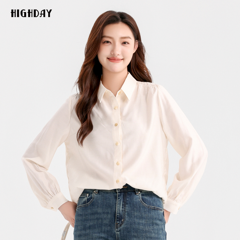 highday轩日2025春秋新款小翻领衬衣女设计感长袖上衣简约衬衫ins