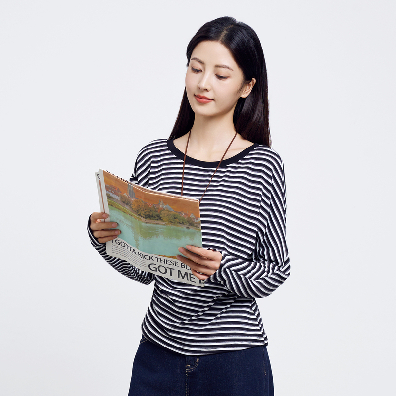 HIGH DAY/轩日条纹长袖T恤2025早秋新款撞色百搭宽松上衣气质女