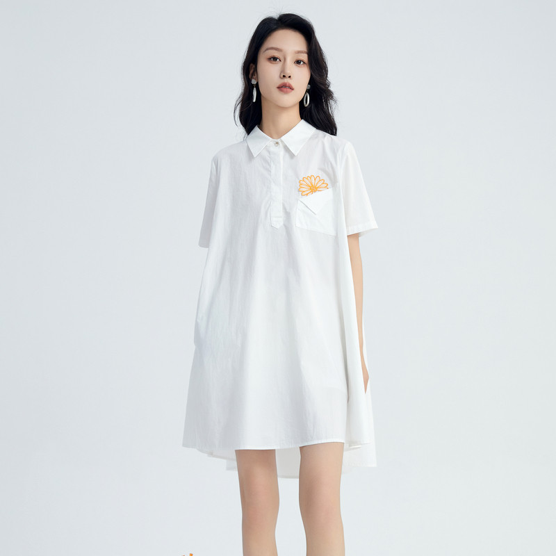 鲁思蒂白色短袖衬衫连衣裙2026新款女夏季小个子宽松气质显瘦裙子