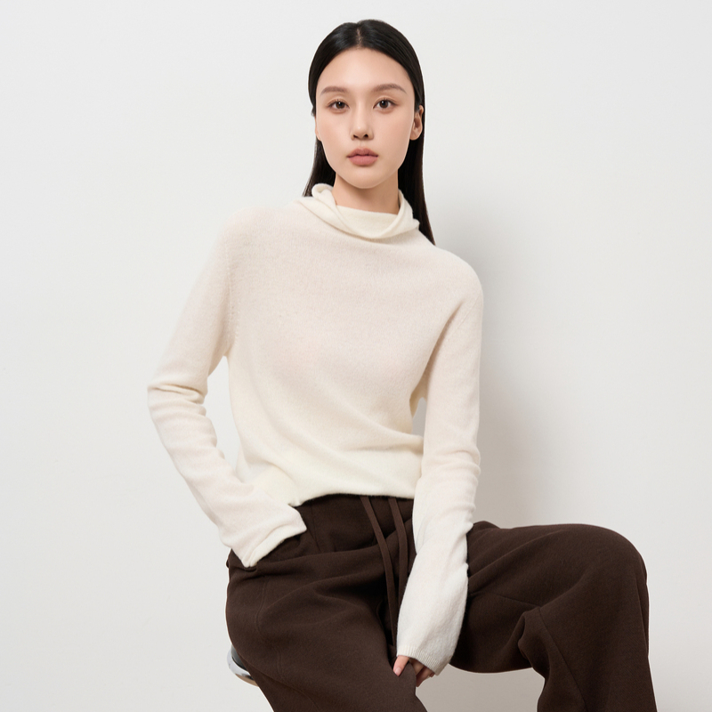 HIGHDAY轩日慵懒风堆堆领羊绒毛衣女2025冬款宽松针织衫打底上衣