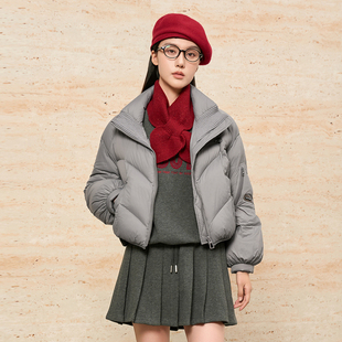 HIGHDAY轩日立领短款羽绒服2025冬季宽松显瘦白鹅绒保暖外套女