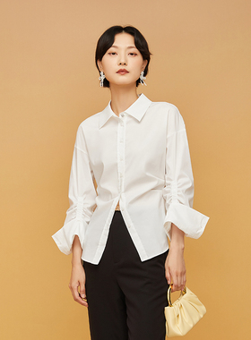 lucidy鲁思蒂24秋季新款长袖衬衫女时尚百搭通勤polo领开衫衬衣潮