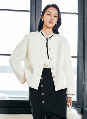 Lucidy鲁思蒂颗粒绒小香风女外套2024新款秋冬季气质小个子开衫