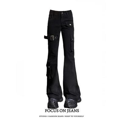 美式绑带机能vujade工装裤男女修身微喇裤子高街显瘦vibe牛仔裤