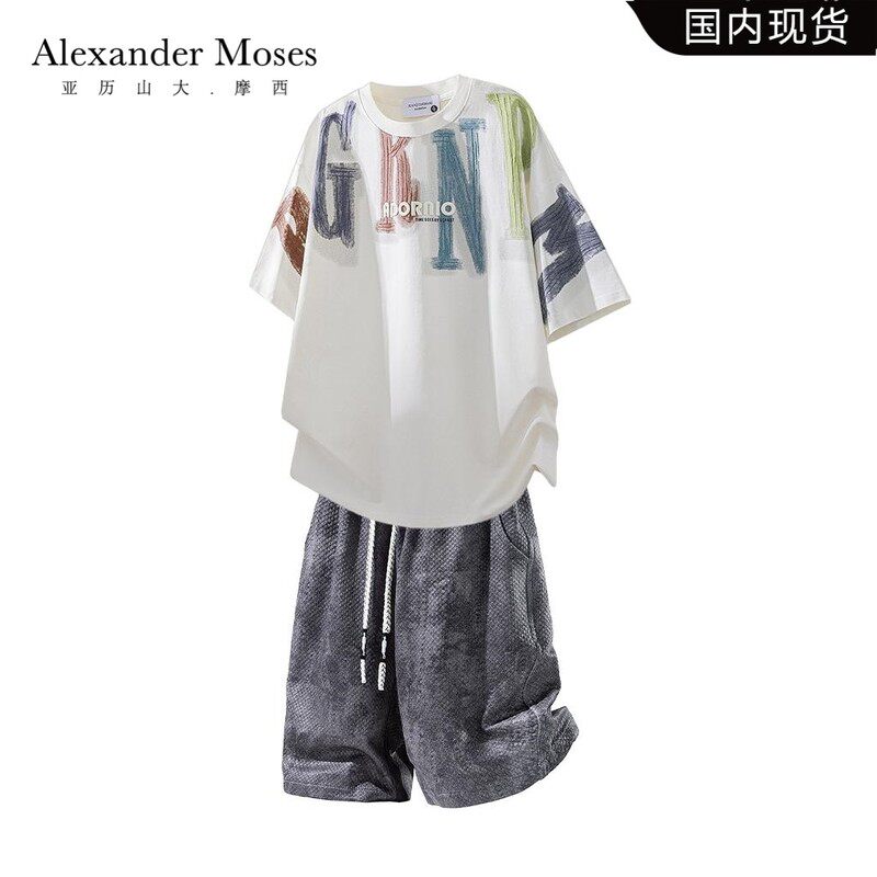Alexander Moses美潮大码男装T恤套装夏季新款痞帅上衣短裤两件套