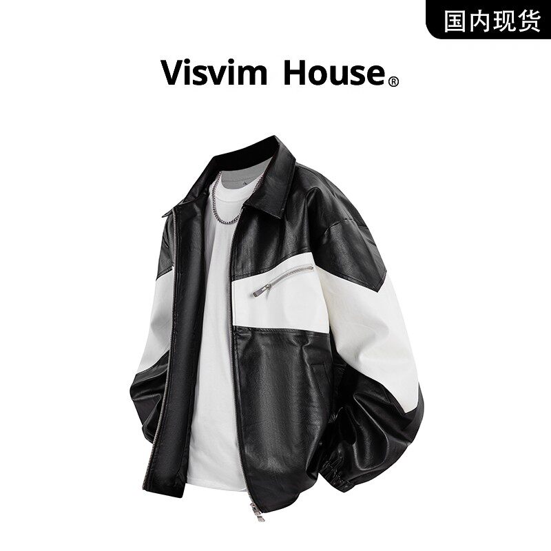 品牌现货撤柜】VISVIM WINGS春秋新款百搭拼色PU皮衣男翻领外套
