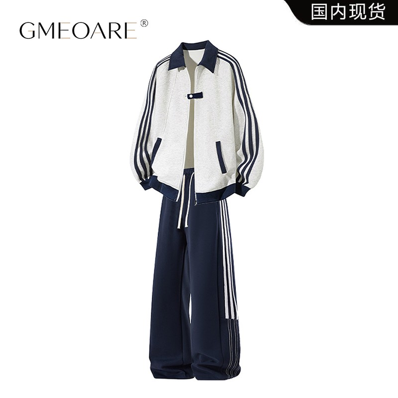 GMEOARE拼接休闲运动套装男女款2026春秋季新款宽松开衫卫衣卫裤