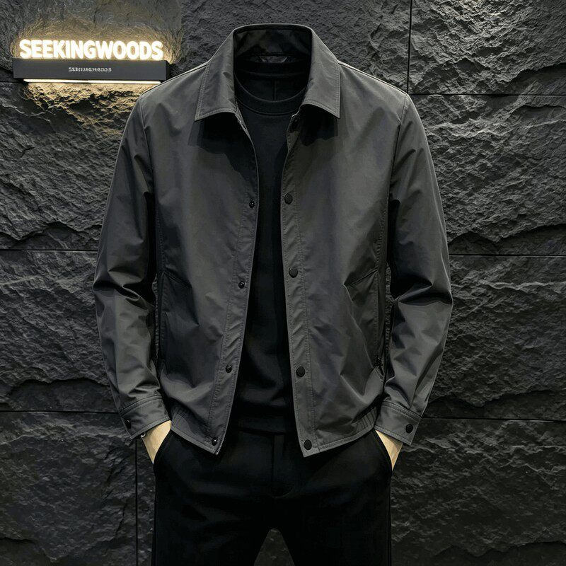 SEEKINGWOODS高端男士春秋新款刺绣翻领衬衫宽松休闲工装夹克外套