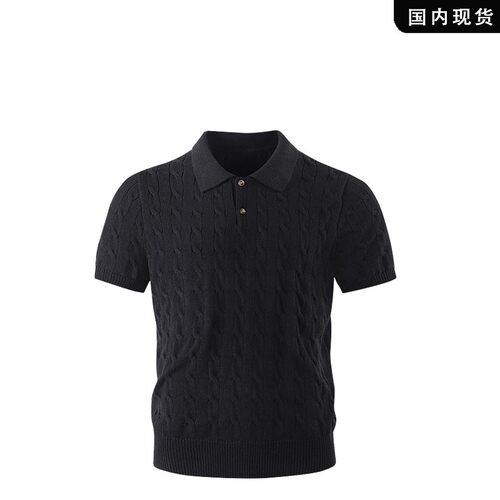 品牌现货撤柜】经典绞花翻领商务休闲老钱风时尚短袖POLO针衫男