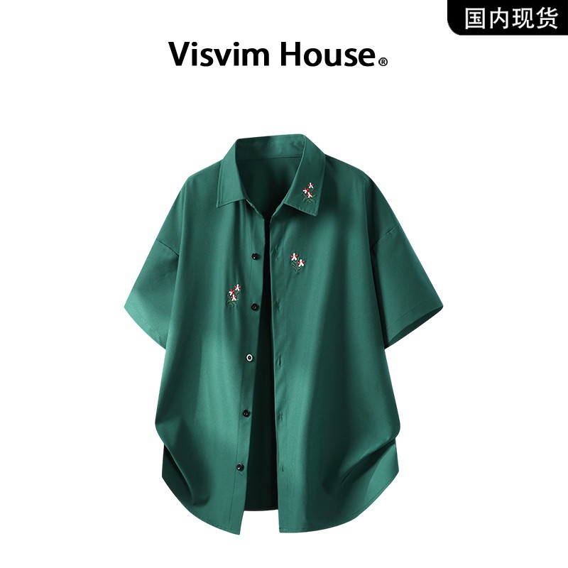 品牌现货撤柜】VISVIM HOUSE夏季痞帅随性风刺绣肌理短袖衬衫男