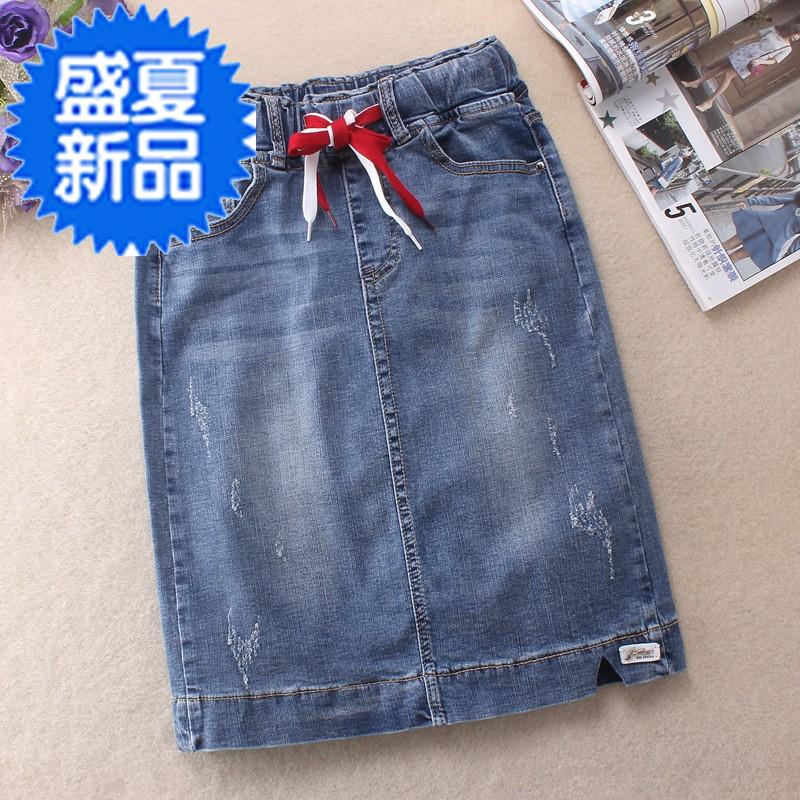 f弹力半身裙女春新款腰系绳2019韩版松紧裙子高腰牛仔修身包臀短|ruв категории Женская одежда, юбка - от Buy2taobao.com для оказания профессиональной услуги покупки агента Taobao