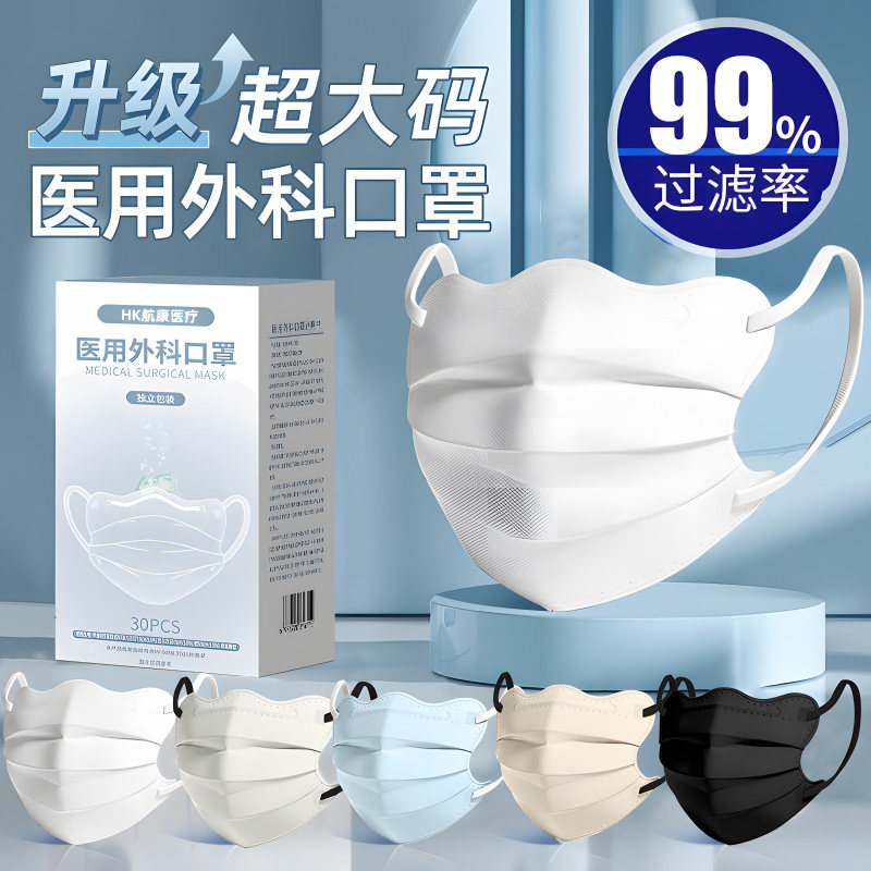 升级超大码】蝶形医用外科口罩女