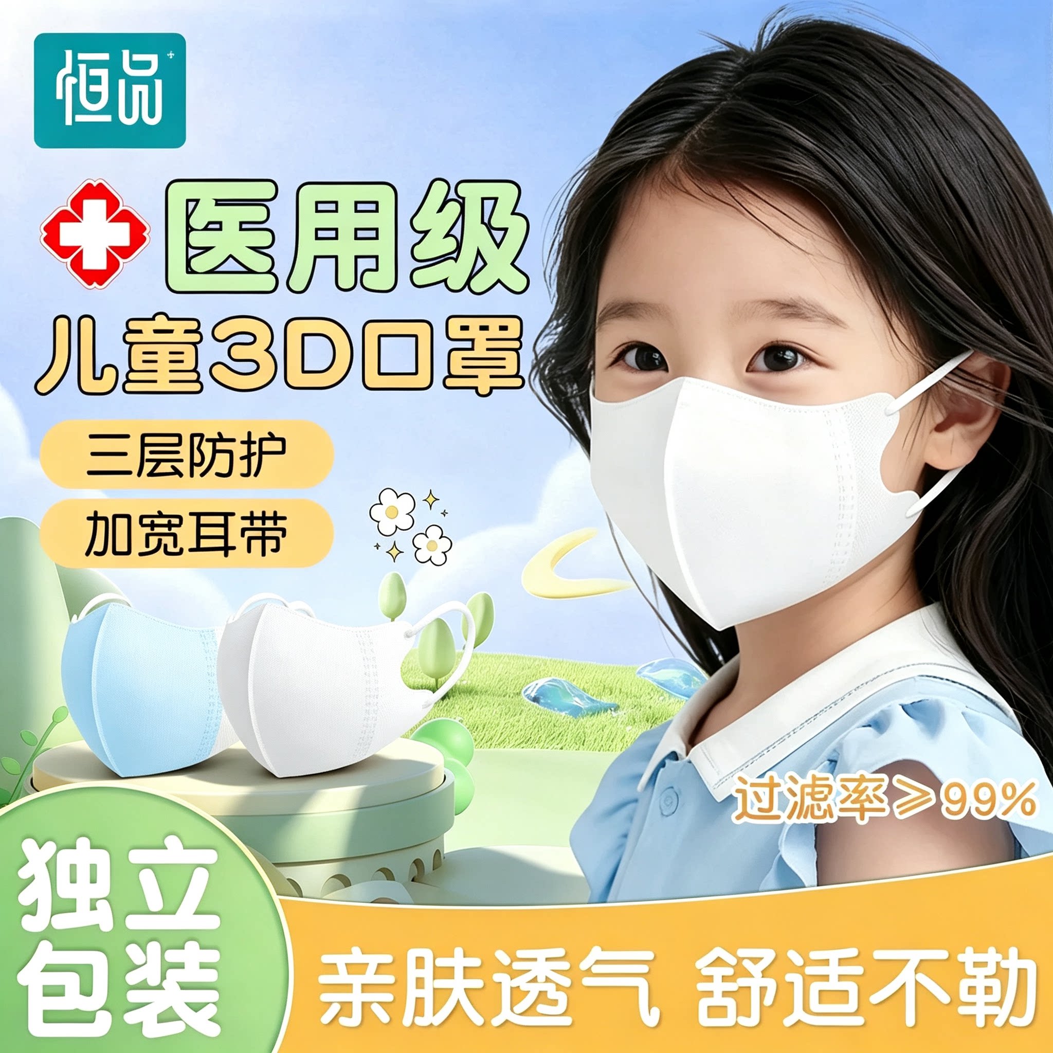 医用级【儿童3d口罩】透气不勒