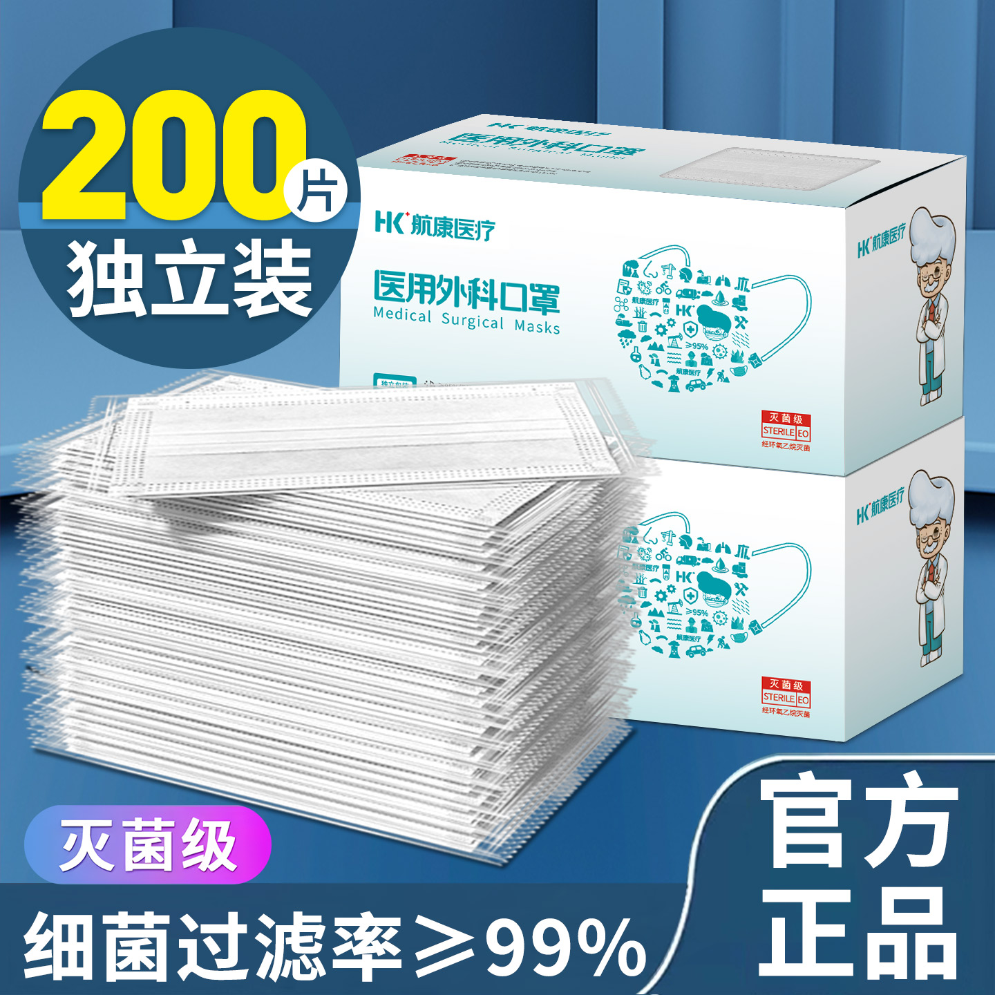 白色口罩医用外科一次性三层灭菌