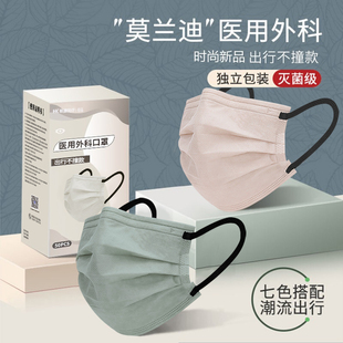 成人女高颜值夏季 莫兰迪色医用外科口罩一次性医疗三层官方正品 薄
