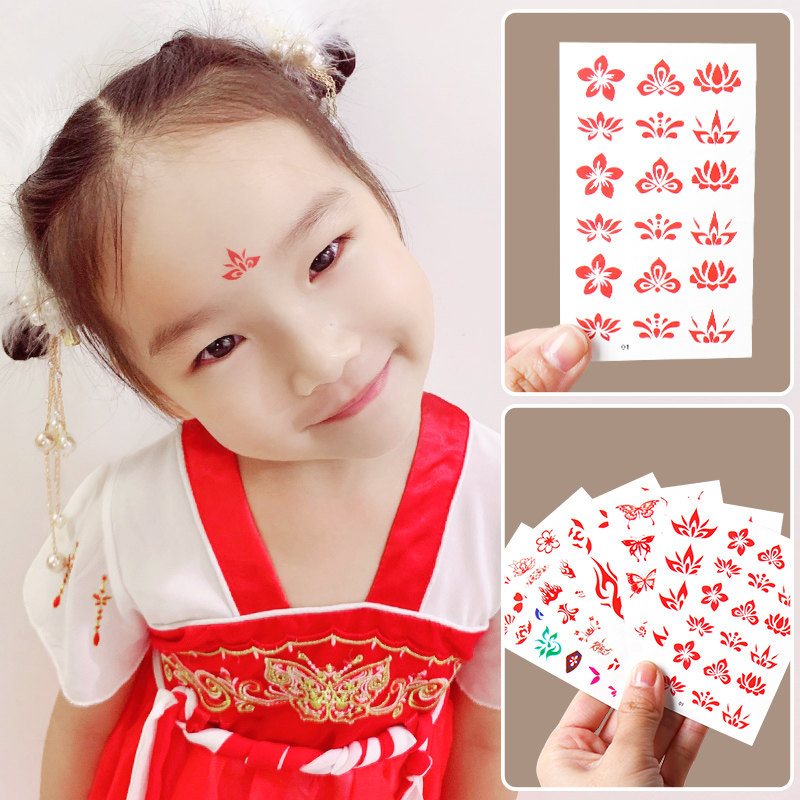 古风汉服花钿眉心贴过年儿童成人纹身贴女童额头防水古装眉心纹贴