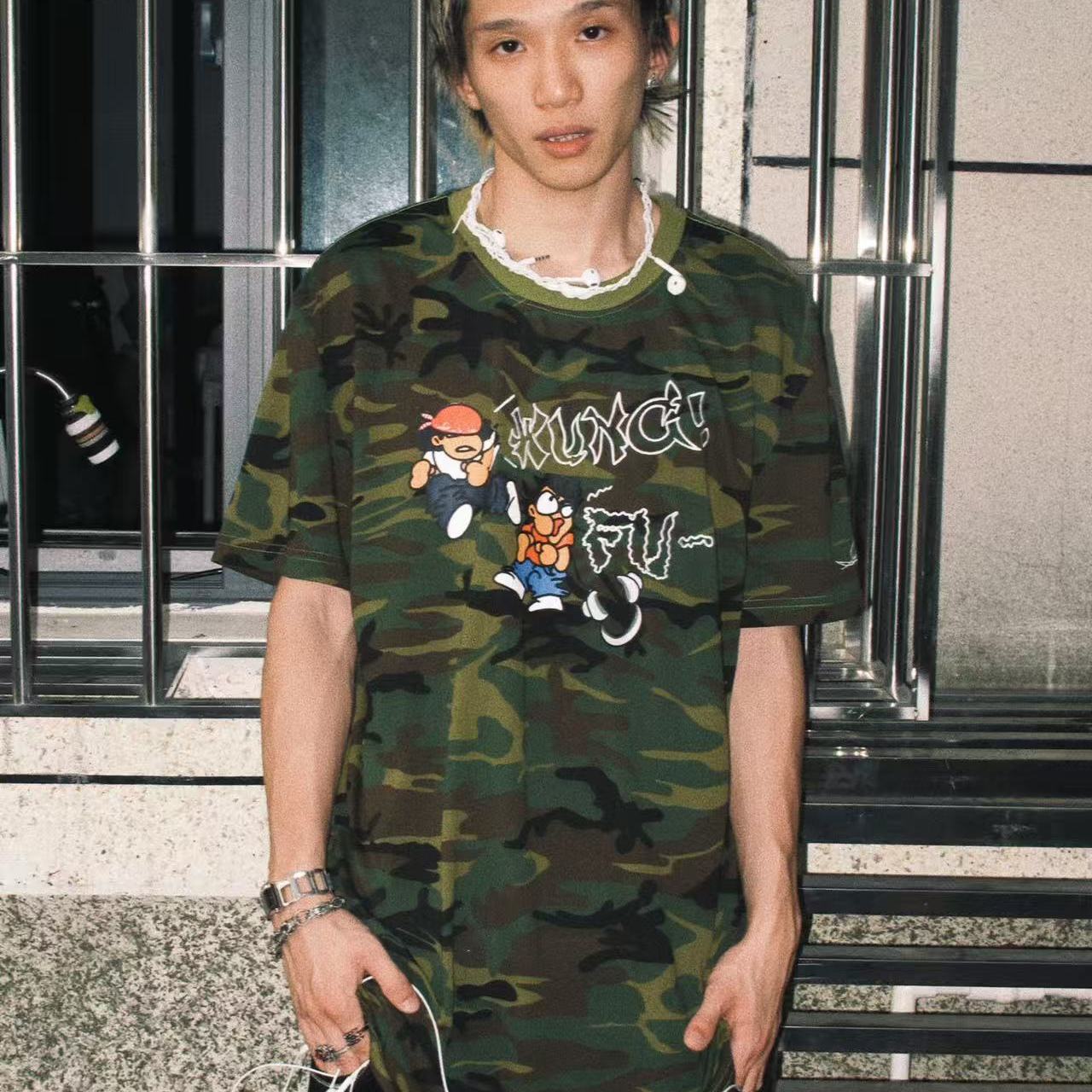 宽松大码美式嘻哈迷彩游戏短袖