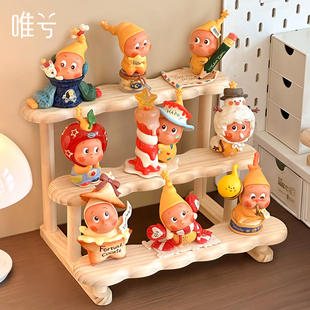 星星人盲盒收纳展示架适用于泡泡玛特摆件木质阶梯手办陈列置物架