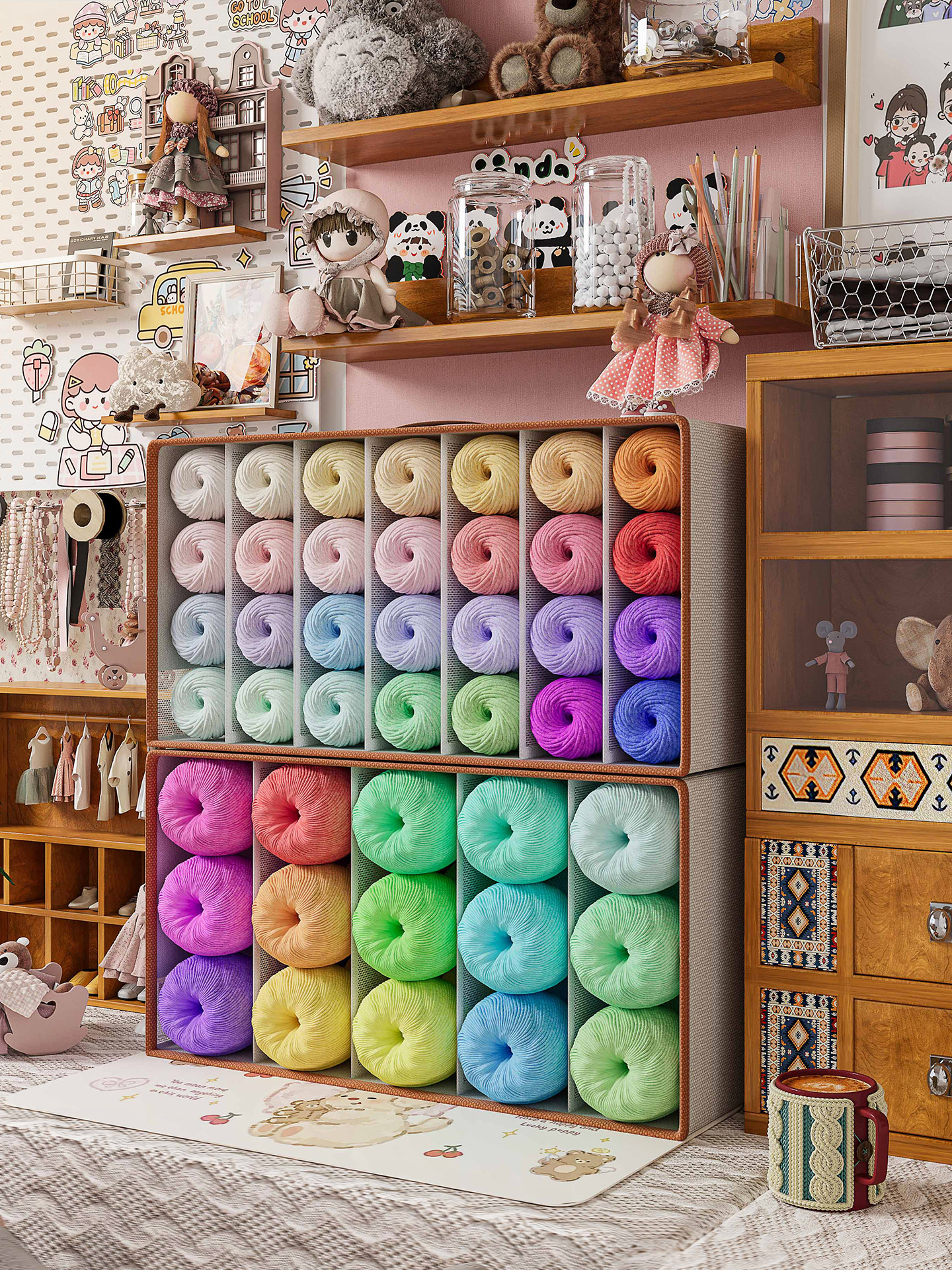 毛线收纳盒分格手工毛线团收纳柜子编织工具针线钩织材料包整理筐,收纳整理,桌面收纳盒,淘宝优惠券,粉丝福利购,淘宝优惠卷