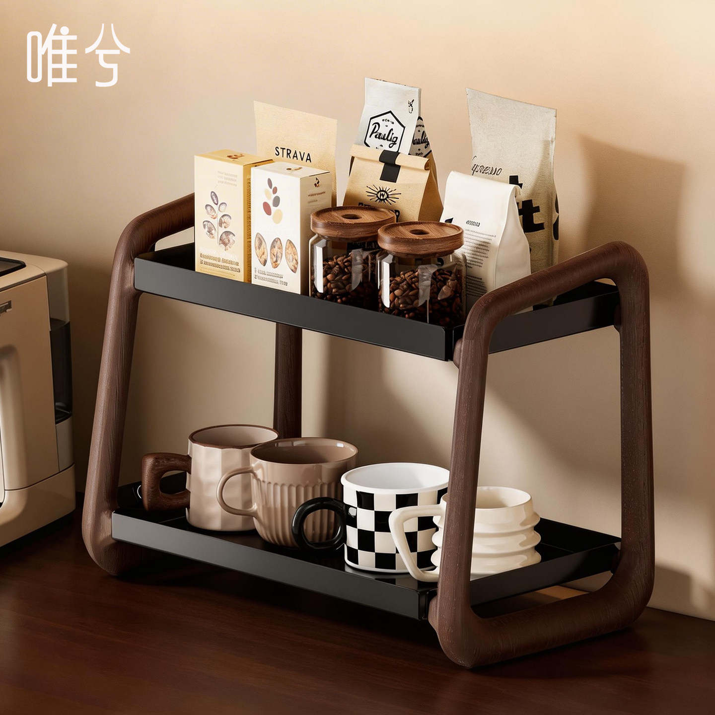 桌面杯子收纳架中古风餐边柜置物架餐桌台面水杯茶杯茶具咖啡杯架