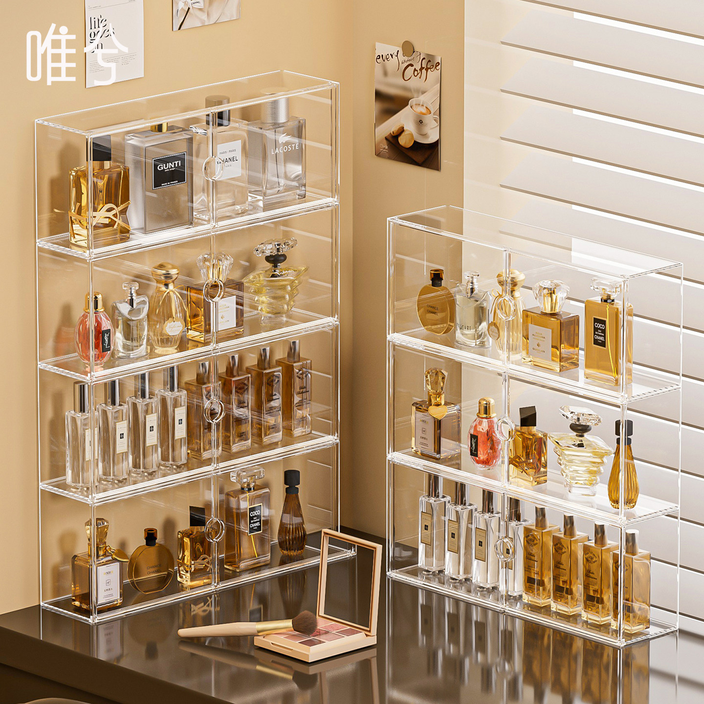 香水置物架亚克力高级化妆品收纳盒桌面多层口红陈列架玄关香水架