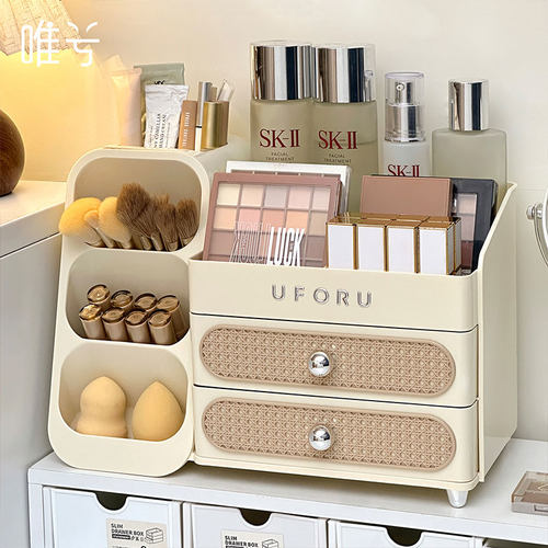大容量轻奢复古化妆品桌面收纳盒