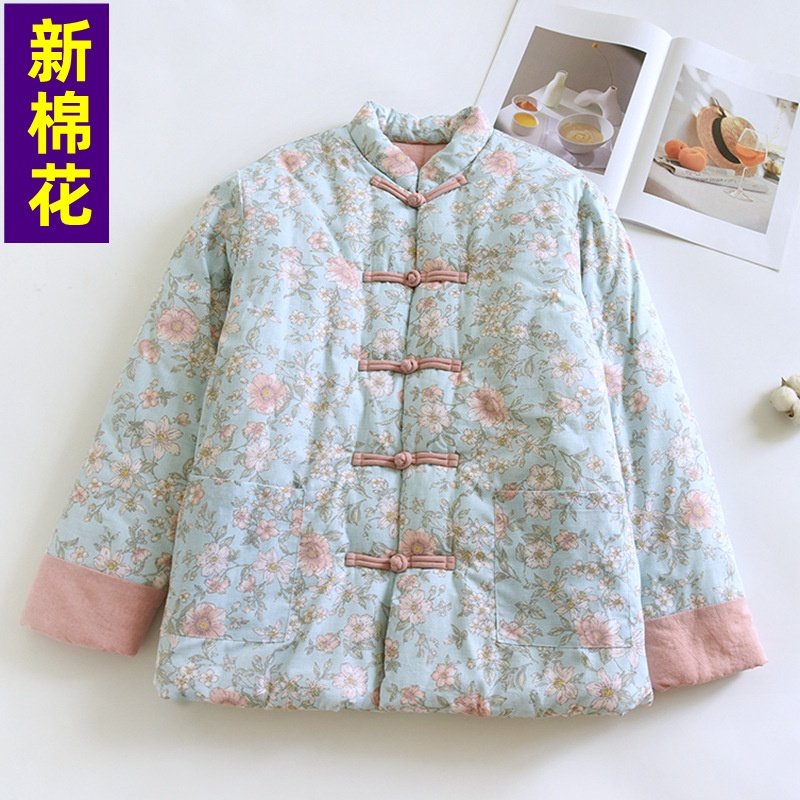 48冬季中老年全棉保暖棉服加厚复古女士宽松中式棉衣手工棉花袄