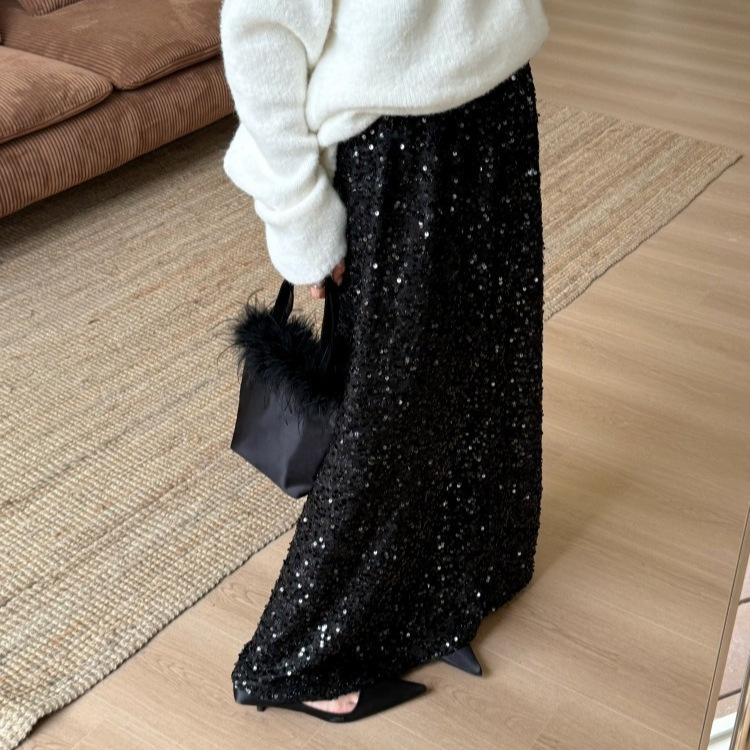 DIGM | 2025秋冬圣诞氛围感复古闪闪亮片松紧腰长裙半身裙女62667