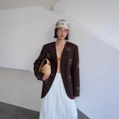 「2.28/春季上新」UNITY MODE巴洛克斜纹绳绣V领西装外套女260135