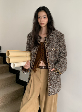 UNITY MODE 绵羊毛小香风粗花呢夹棉毛呢外套女冬开衫上衣251318