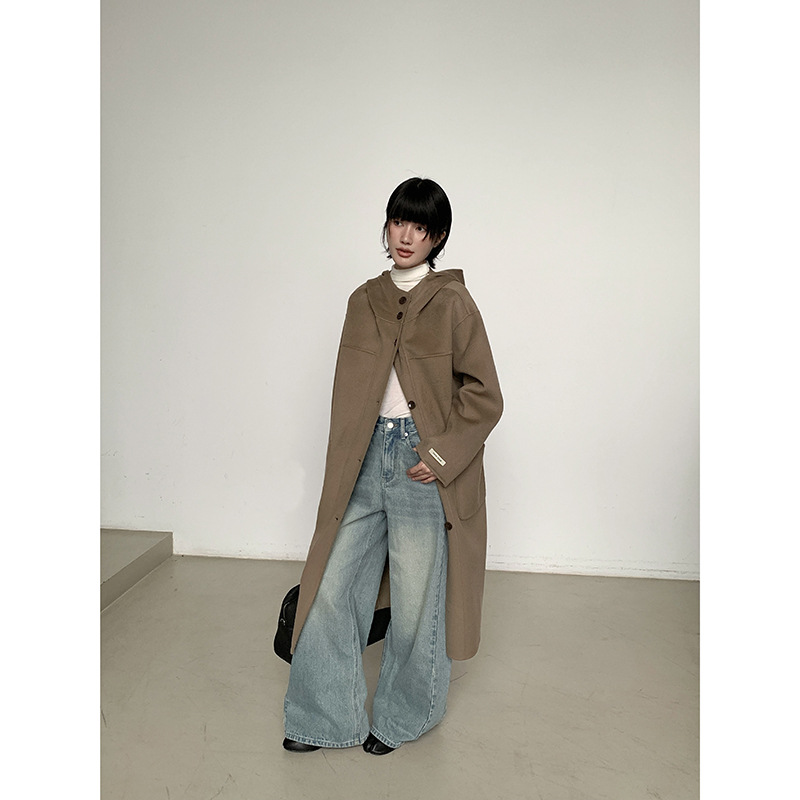 MMC双面羊绒大衣女冬季新款正肩连帽中长款高级感100羊毛呢子外套