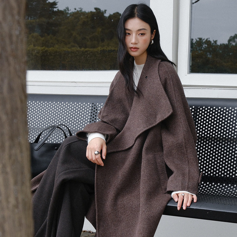 长款双面呢外套女2025冬季新款高级感翻领羊绒大衣58588