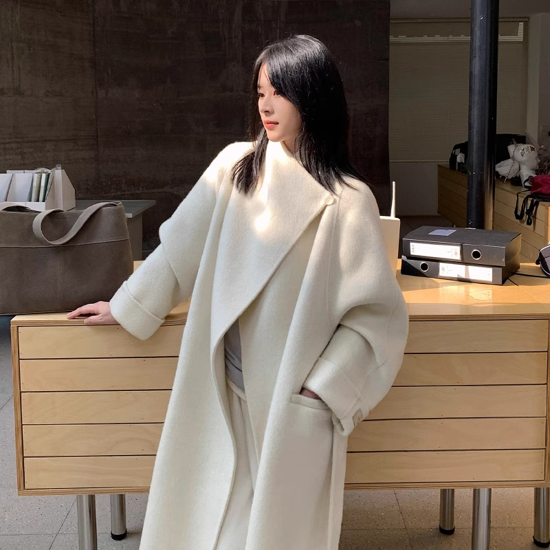 双面羊绒大衣女加长韩版系腰带立领毛呢外套简约高级感羊毛呢外套