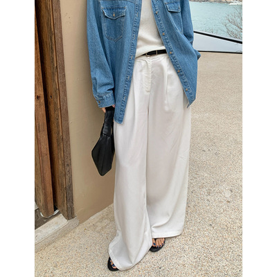 THE MIND韩版简约休闲阔腿裤2026春季高腰通勤百搭长裤T6052C