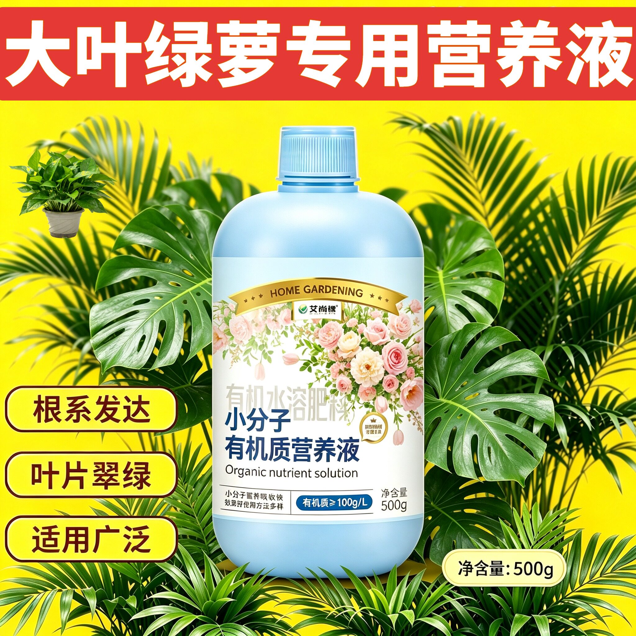 大叶绿萝专用小分子有机质水溶肥叶绿花艳家用盆栽营养液兑水即用