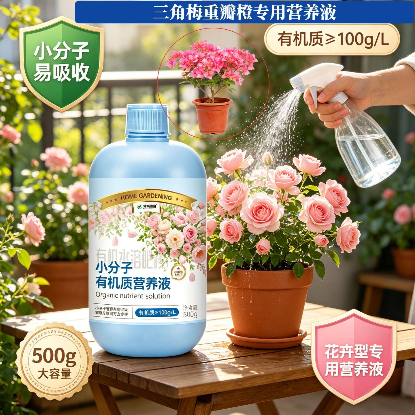 三角梅重瓣橙专用小分子有机质营养液快速吸收叶绿花艳家用园艺