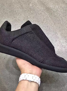 休闲板鞋欧美新款德训鞋黑色MMM男鞋代工厂拼接牛皮真皮小白鞋