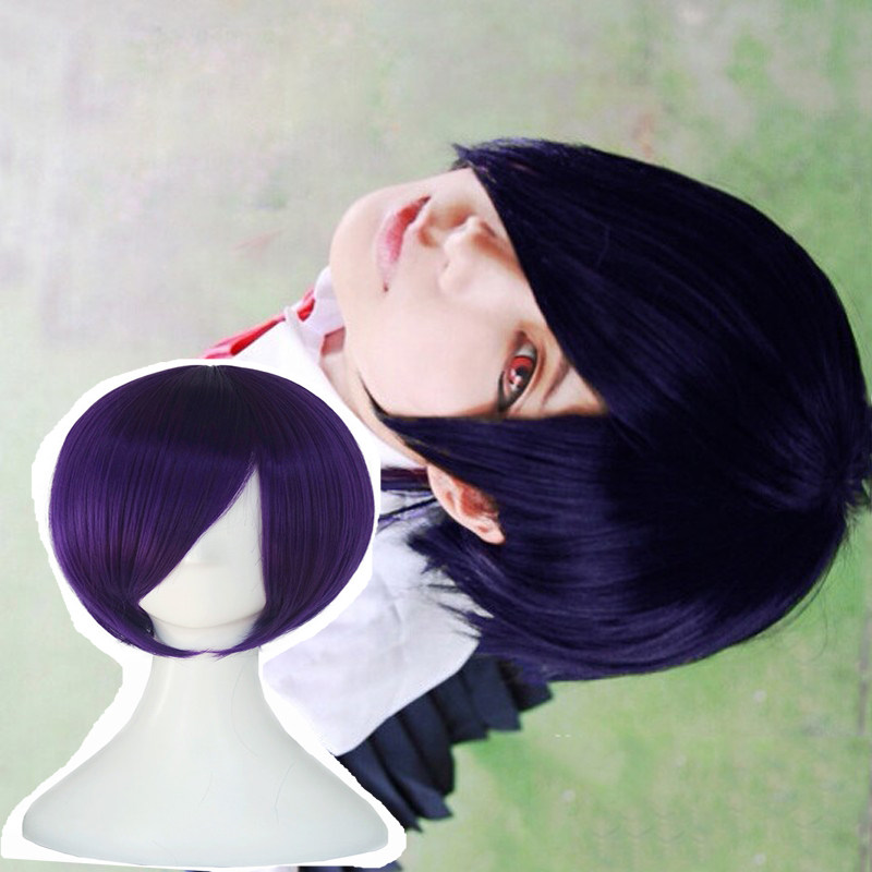 cosplay紫色假发短发 动漫游戏雾岛董香cos斜刘海短直发化纤头套