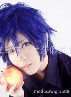 cosplay假发青约会大作战动漫cos五河士道蓝紫色短直发高温丝头套