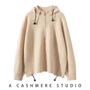 高级感韩版 新款 山羊绒衫 女连帽加厚宽松慵懒风针织毛衣休闲打底衫